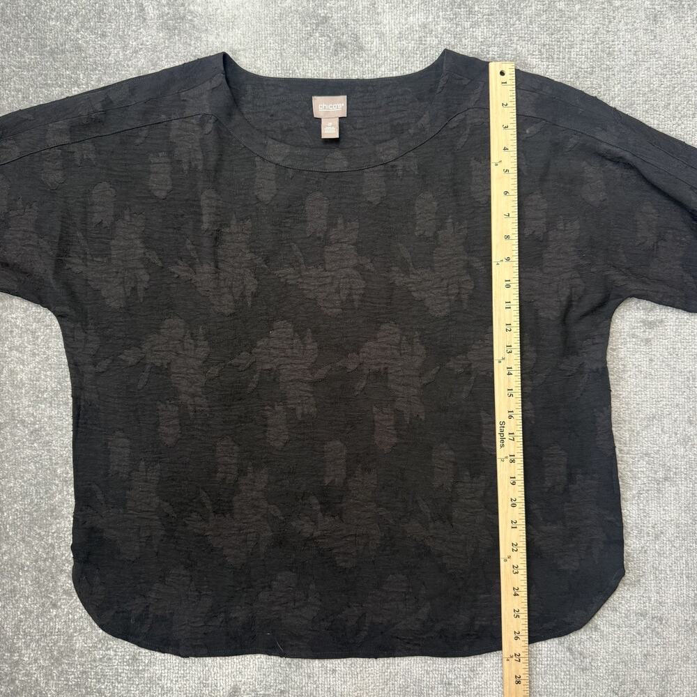 Chicos Shirt Womens 3 (US XL) Black Textured Jacquard Floral Pullover Blouse Top - Picture 7 of 8